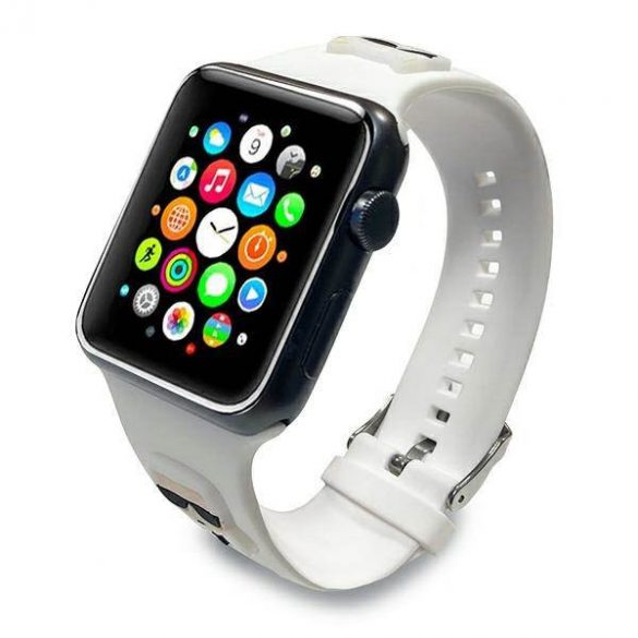 Karl Lagerfeld Pasek KLAWLSLCKW Apple Watch 42/44/45/49mm curea biały/albă Silicon Karl & Choupette Heads