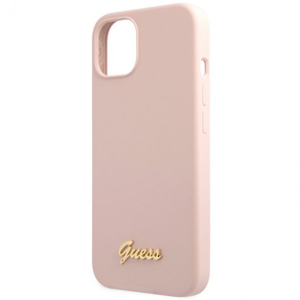 Guess GUHCP13MLSLMGLP iPhone 13 / 14 / 15 6.1" jasnoróżowy/roz deschis husă rigidă Silicon Script Gold Logo