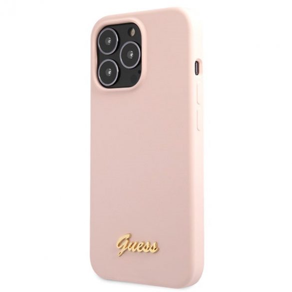 Guess GUHCP13XLSLMGLP iPhone 13 Pro Max 6.7 jasnoróżowy/roz deschis Husă rigidă Silicone Script Gold Logo"