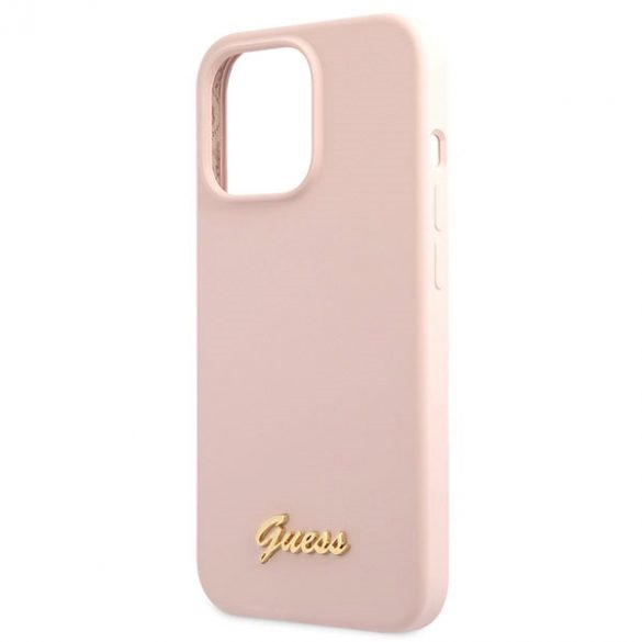 Guess GUHCP13XLSLMGLP iPhone 13 Pro Max 6.7 jasnoróżowy/roz deschis Husă rigidă Silicone Script Gold Logo"