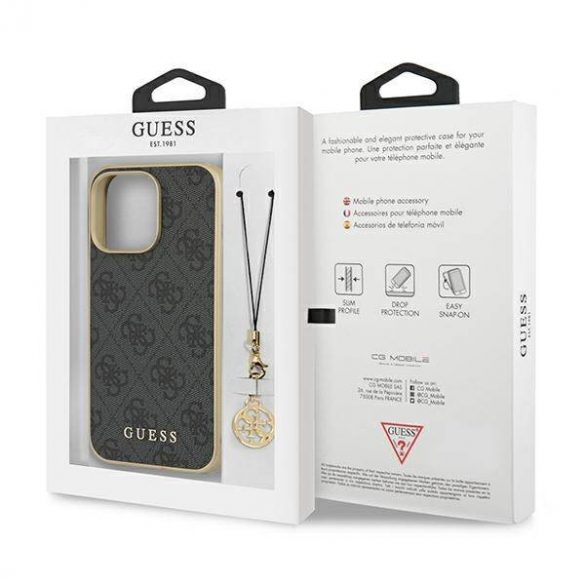 Guess GUHCP13XGF4GGR Carcasă rigidă pentru iPhone 13 Pro Max 6,7" szary/gri 4G Charms Collection