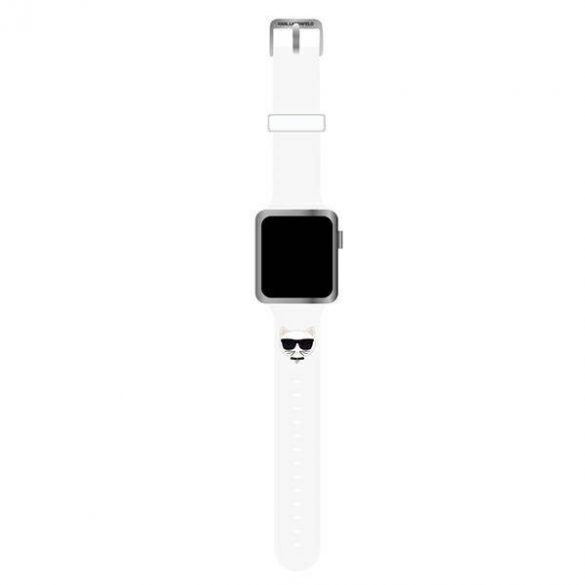 Karl Lagerfeld Pasek KLAWMSLCW Apple Watch 38/40/41mm curea biały/albă Husă din silicon Choupette Heads