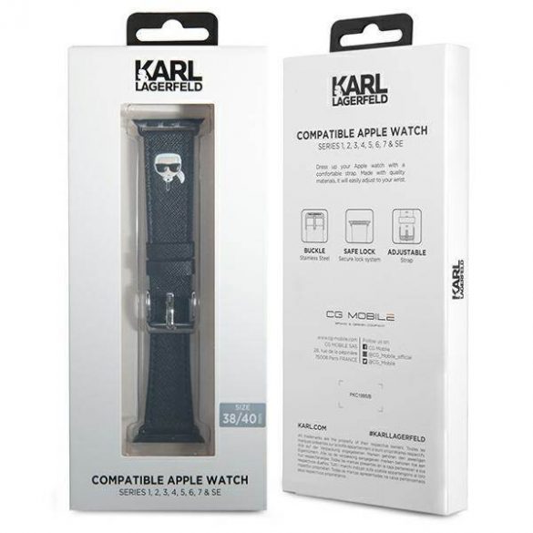 Karl Lagerfeld curea KLAWMOKHK Apple Watch 38/40/41mm negru/curea neagră Saffiano Karl Heads husă