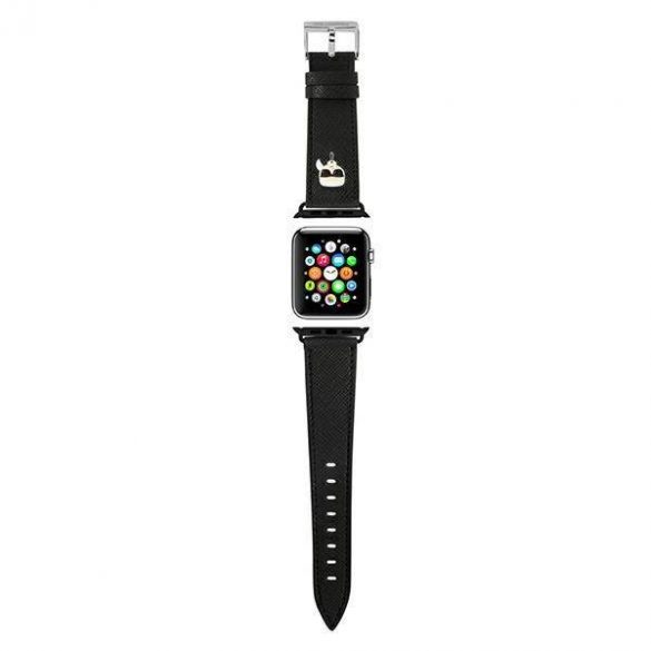 Karl Lagerfeld Pasek KLAWLOKHK Apple Watch 42/44/45/49mm curea czarny/negru Saffiano Karl Heads