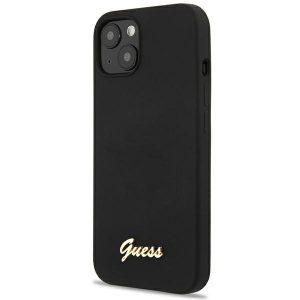 Guess GUHCP13MLSLMGBK iPhone 13 / 14 / 15 6.1" negru/czarny husă rigidă Silicone Script Gold Logo