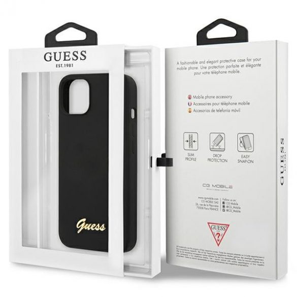 Guess GUHCP13MLSLMGBK iPhone 13 / 14 / 15 6.1" negru/czarny husă rigidă Silicone Script Gold Logo