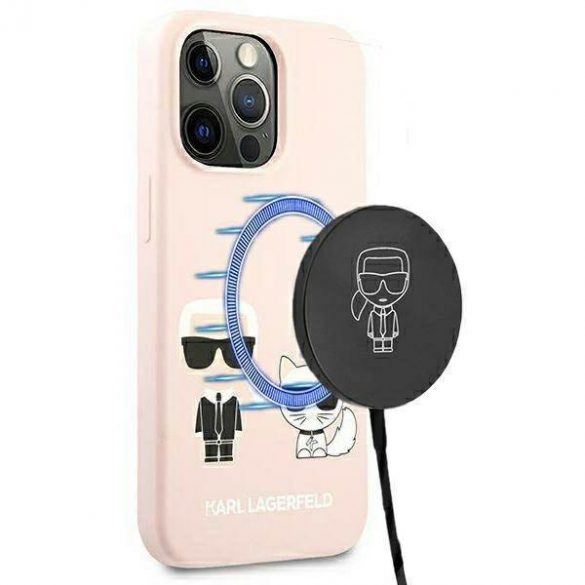 Karl Lagerfeld KLHMP13LSSKCI iPhone 13 Pro / 13 6,1" hard Husă roz deschis/light roz Silicone Ikonik Karl & Choupette Magsafe Husă