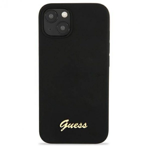 Guess GUHMP13MLSLMGBK iPhone 13 / 14 / 6.1" negru/carny hardcase Silicon Script Gold Logo Magsafe