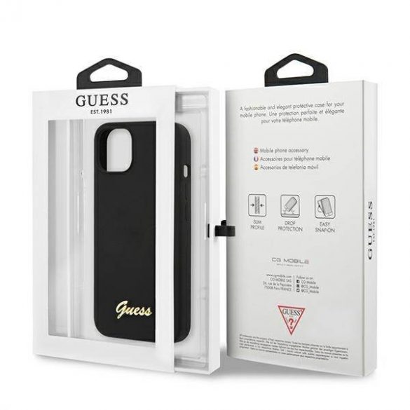 Guess GUHMP13MLSLMGBK iPhone 13 / 14 / 6.1" negru/carny hardcase Silicon Script Gold Logo Magsafe