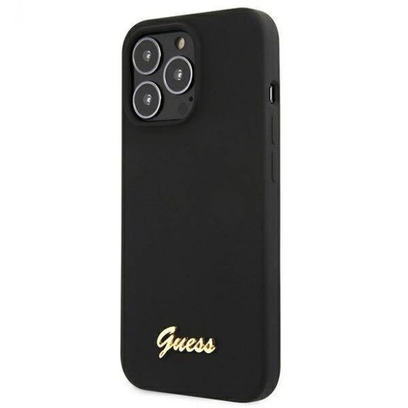 Guess GUHMP13LLSLMGBK iPhone 13 Pro / 13 6,1" negru/negru hard Husă Silicon Script Gold Logo MagSafe husă