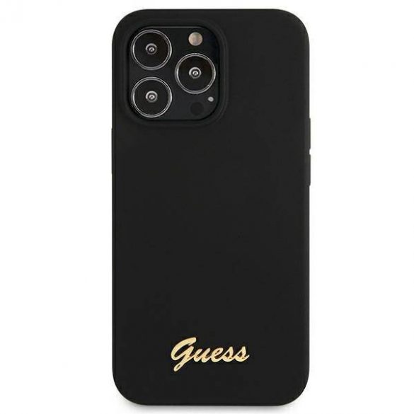 Guess GUHMP13LLSLMGBK iPhone 13 Pro / 13 6,1" negru/negru hard Husă Silicon Script Gold Logo MagSafe husă