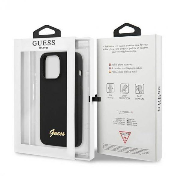 Guess GUHMP13LLSLMGBK iPhone 13 Pro / 13 6,1" negru/negru hard Husă Silicon Script Gold Logo MagSafe husă