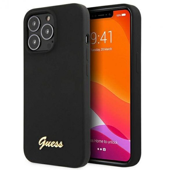 Husă Guess GUHMP13XLSLMGBK pentru iPhone 13 Pro Max 6,7" negru/czarny Husă siliconică cu sigla aurie MagSafe