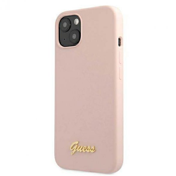 Guess GUHMP13MLSLMGLP iPhone 13 / 14 / 15 6.1" jasnoróżowy/roz deschis husă rigidă Silicon Script Gold Logo Magsafe