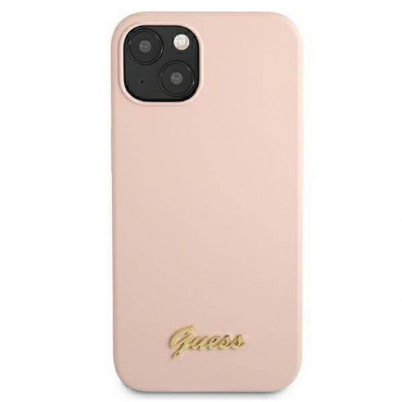 Guess GUHMP13MLSLMGLP iPhone 13 / 14 / 15 6.1" jasnoróżowy/roz deschis husă rigidă Silicon Script Gold Logo Magsafe