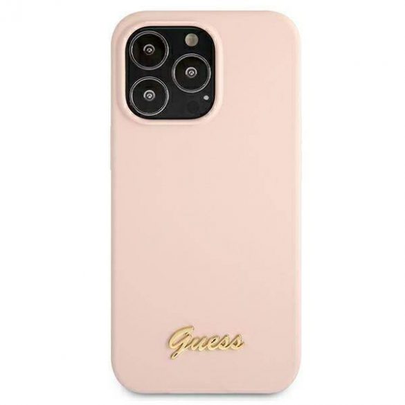 Guess GUHMP13LLSLMGLP Carcasă rigidă pentru iPhone 13 Pro / 13 6,1" jasnoróżowy/roz deschis Silicone Script Gold Logo Magsafe