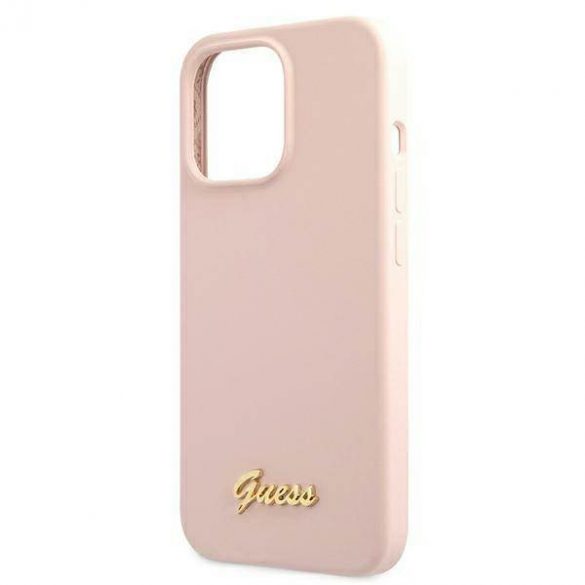 Guess GUHMP13LLSLMGLP Carcasă rigidă pentru iPhone 13 Pro / 13 6,1" jasnoróżowy/roz deschis Silicone Script Gold Logo Magsafe