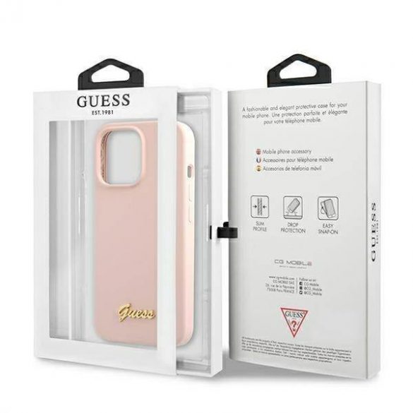 Guess GUHMP13LLSLMGLP Carcasă rigidă pentru iPhone 13 Pro / 13 6,1" jasnoróżowy/roz deschis Silicone Script Gold Logo Magsafe