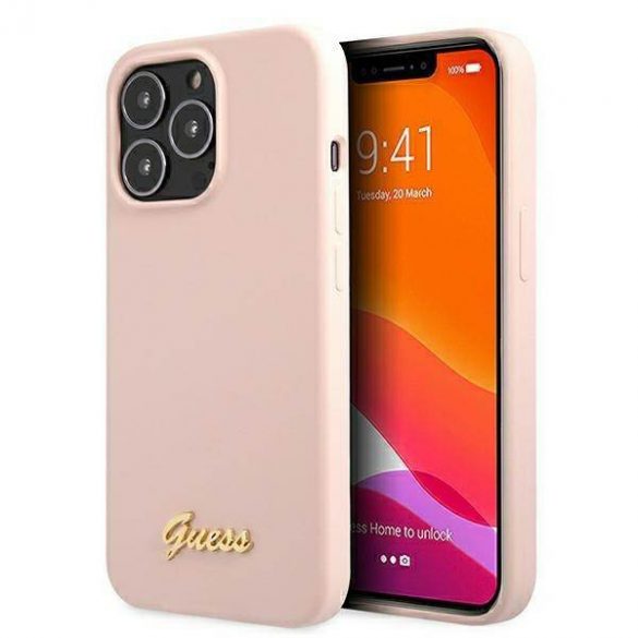 Guess GUHMP13XLSLMGLP Husă rigidă pentru iPhone 13 Pro Max 6,7" jasnoróżowy/roz deschis Silicone Script Gold Logo Magsafe