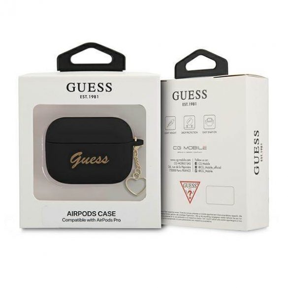 Husă Guess GUAPLSCHSK AirPods Pro Husă din silicon Charm Heart Collection czarny/negru