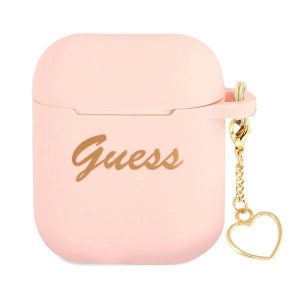 Husă Guess GUA2LSCHSP pentru AirPods 1/2, rożowy/roz, colecția Charm Heart din silicon