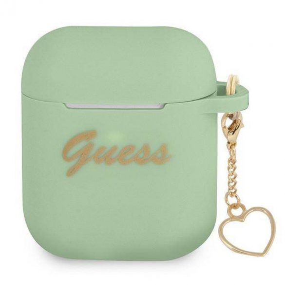 Husă Guess GUA2LSCHSN AirPods 1/2 zielony/verde Silicone Charm Heart Collection