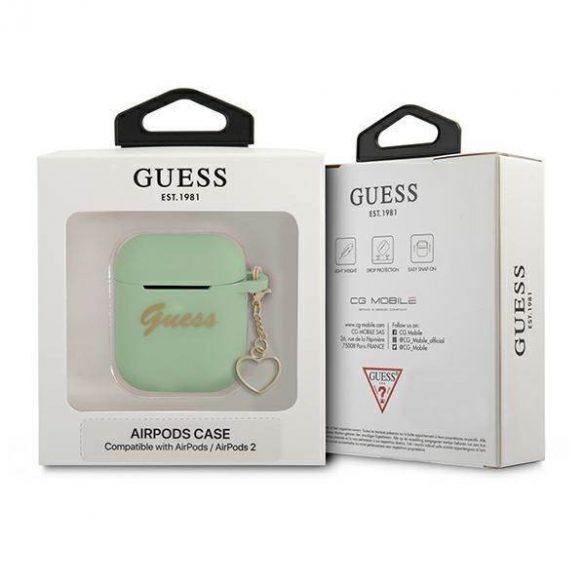 Husă Guess GUA2LSCHSN AirPods 1/2 zielony/verde Silicone Charm Heart Collection