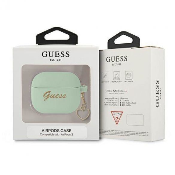 Husă Guess GUA3LSCHSN AirPods 3 zielony/verde Husă din silicon Charm Heart Collection