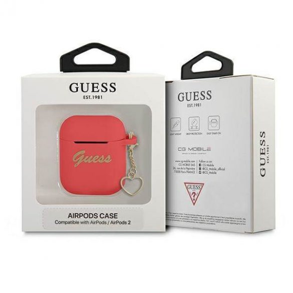 Husă Guess GUA2LSCHSR AirPods 1/2 czerwony/roșu Silicone Charm Heart Collection