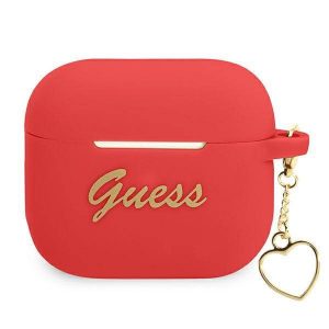 Husă Guess GUA3LSCHSR AirPods 3, negru/roșu, husă din silicon Charm Heart Collection