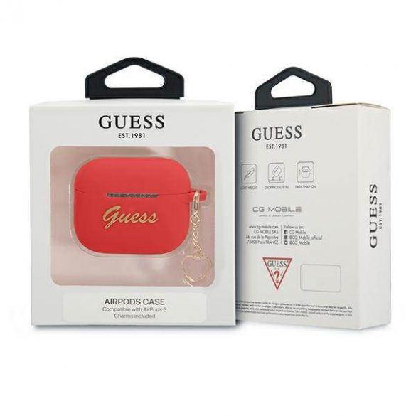 Husă Guess GUA3LSCHSR AirPods 3, negru/roșu, husă din silicon Charm Heart Collection