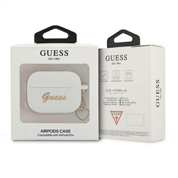 Husa Guess GUAPLSCHSH AirPods Pro bial/alb Husa din silicon Charm Heart Collection