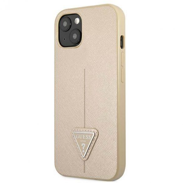 Guess GUHCP13SPSATLE Husă rigidă pentru iPhone 13 mini 5,4" beżowy/bej SaffianoTriangle Logo