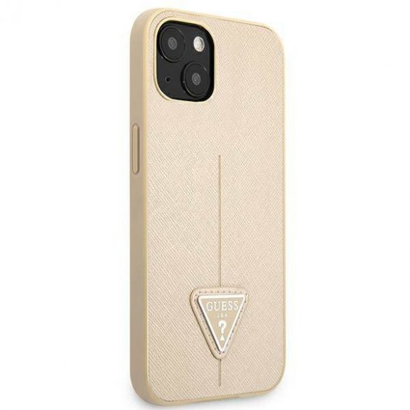 Guess GUHCP13SPSATLE Husă rigidă pentru iPhone 13 mini 5,4" beżowy/bej SaffianoTriangle Logo