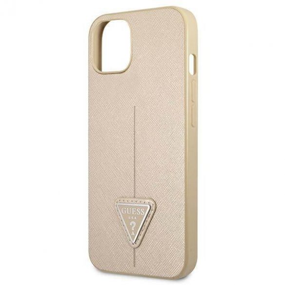 Guess GUHCP13SPSATLE Husă rigidă pentru iPhone 13 mini 5,4" beżowy/bej SaffianoTriangle Logo