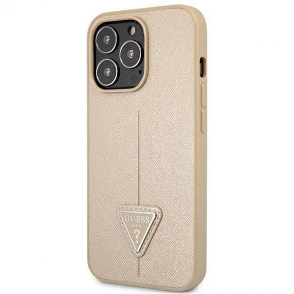 Guess GUHCP13LPSATLE Husă rigidă pentru iPhone 13 Pro / 13 6,1" beżowy/bej SaffianoTriangle Logo