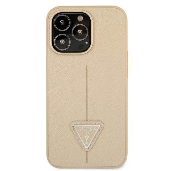 Guess GUHCP13LPSATLE Husă rigidă pentru iPhone 13 Pro / 13 6,1" beżowy/bej SaffianoTriangle Logo