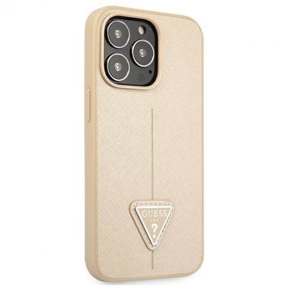 Guess GUHCP13LPSATLE Husă rigidă pentru iPhone 13 Pro / 13 6,1" beżowy/bej SaffianoTriangle Logo