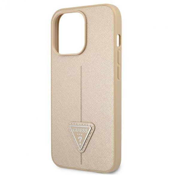 Guess GUHCP13LPSATLE Husă rigidă pentru iPhone 13 Pro / 13 6,1" beżowy/bej SaffianoTriangle Logo