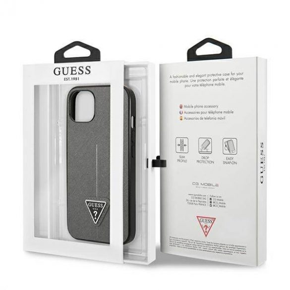 Guess GUHCP13SPSATLG Husă rigidă pentru iPhone 13 mini 5,4" srebrny/argintiu SaffianoTriangle Logo