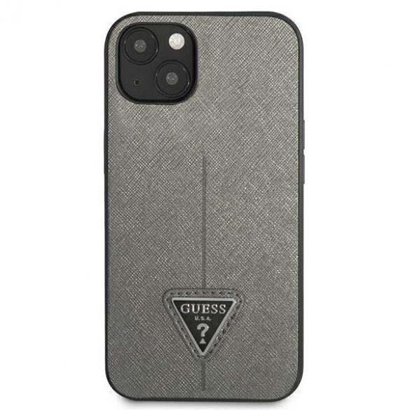 Guess GUHCP13MPSATLG iPhone 13 / 14 / 15 6.1" srebrny/argintiu hardcase SaffianoTriangle Logo