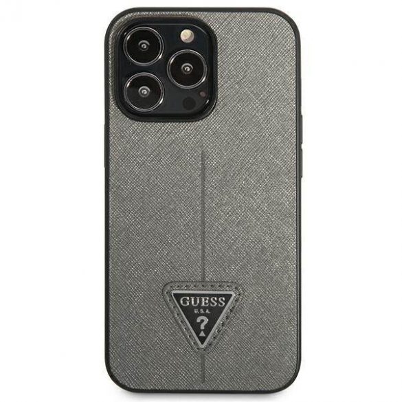 Guess GUHCP13LPSATLG Husă rigidă pentru iPhone 13 Pro / 13 6,1" srebrny/argintiu SaffianoTriangle Logo