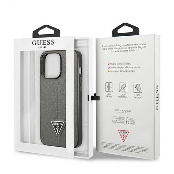 Guess GUHCP13LPSATLG Husă rigidă pentru iPhone 13 Pro / 13 6,1" srebrny/argintiu SaffianoTriangle Logo