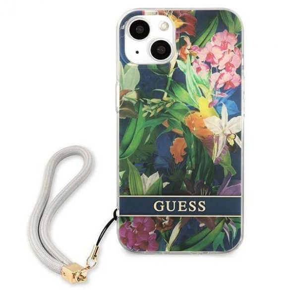 Guess GUHCP13MHFLSB iPhone 13 / 14 / 15 6.1" niebieski/albastru hardcase curea cu flori