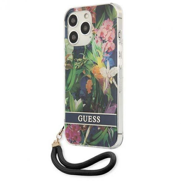 Guess GUHCP13LHFLSB iPhone 13 Pro / 13 6,1" albastru/albastruhard Husă Flower Strap husă