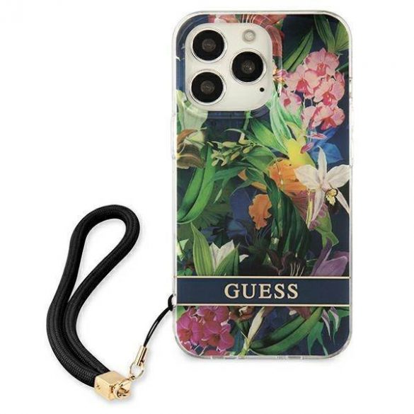 Guess GUHCP13LHFLSB iPhone 13 Pro / 13 6,1" albastru/albastruhard Husă Flower Strap husă