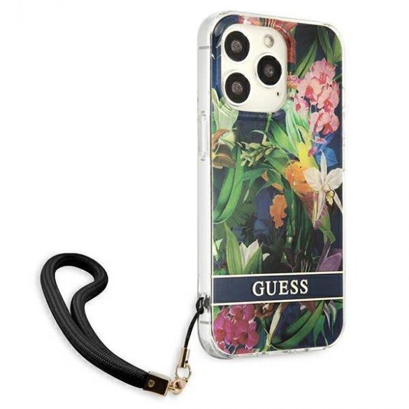 Guess GUHCP13LHFLSB iPhone 13 Pro / 13 6,1" albastru/albastruhard Husă Flower Strap husă