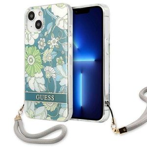 Guess GUHCP13SHFLSN iPhone 13 mini 5,4" zielony/verde hardcase Husă cu curea cu flori