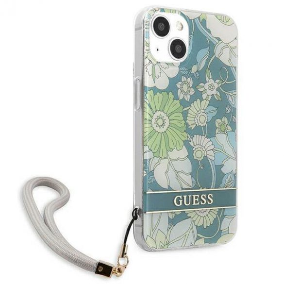 Guess GUHCP13SHFLSN iPhone 13 mini 5,4" zielony/verde hardcase Husă cu curea cu flori