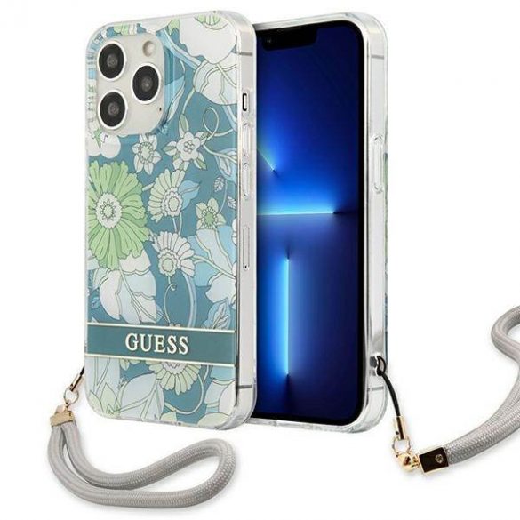 Guess GUHCP13LHFLSN iPhone 13 Pro / 13 6,1" zielony/verde Hardcase Husă cu curea cu flori